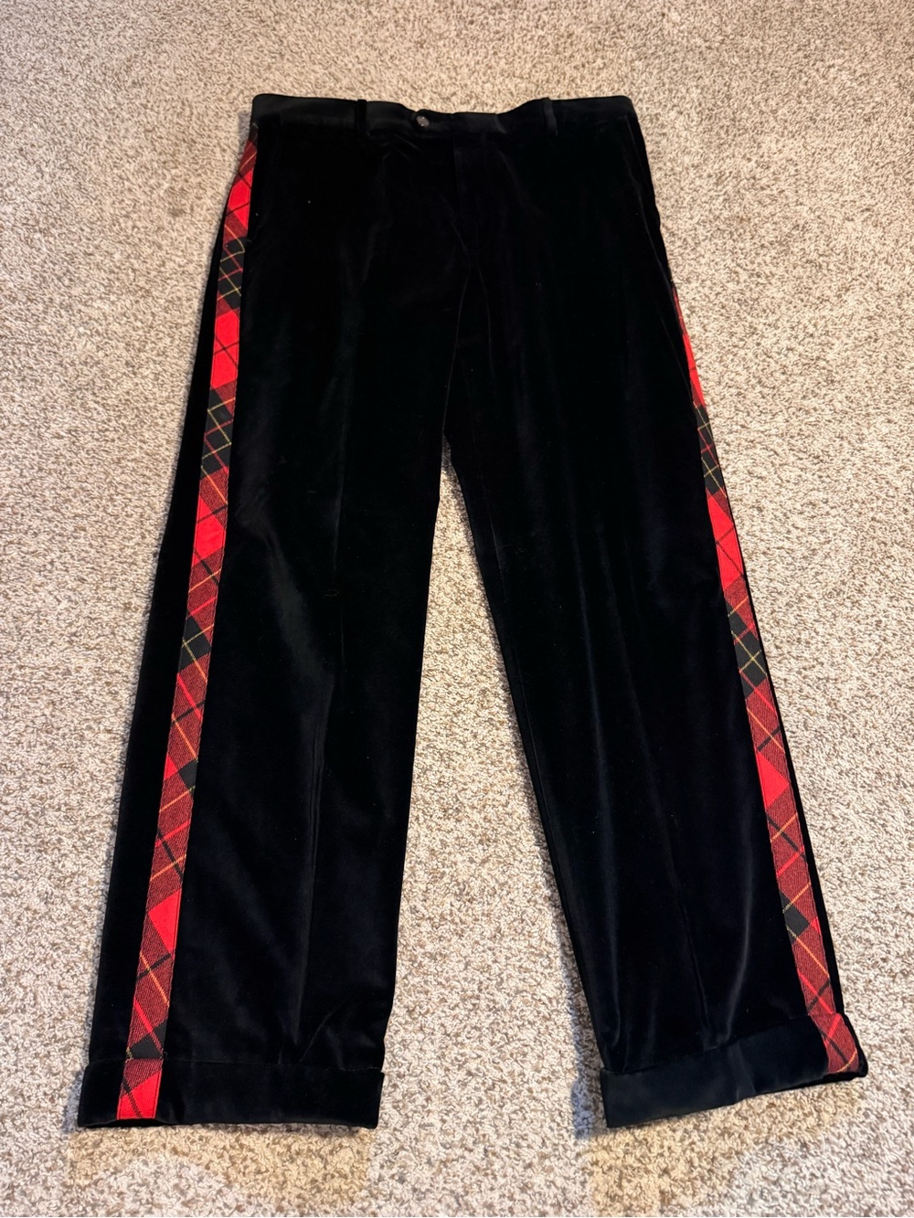 J. McLaughlin Black Velvet Men’s Pants with Tartan Tuxedo Stripe - 36 - Picture 4 of 8